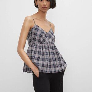 NEW Club Monaco Tank Top Womens L Plaid White Navy Peplum Cami